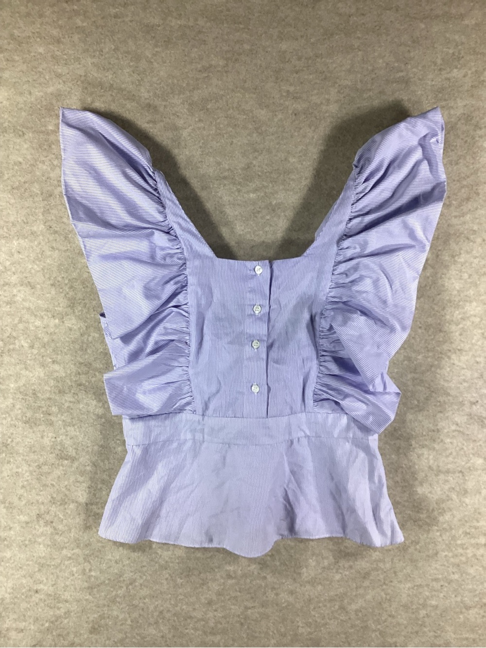 Walter Baker Blue Striped Ruffle Sleeve Peplum Top